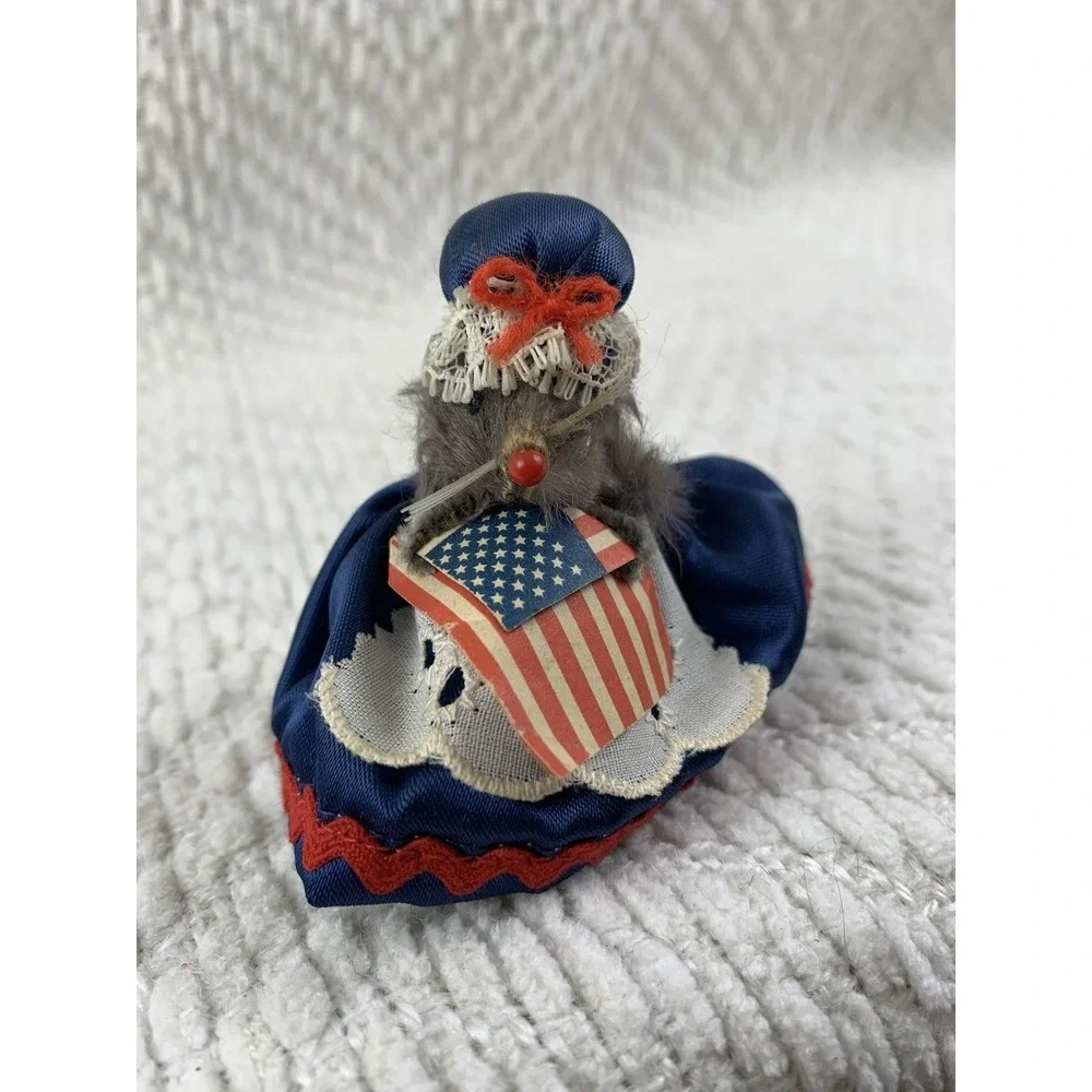 Original Toy Fur Mouse Betsy Ross Blue Red Patriotic Flag West Germany Miniature